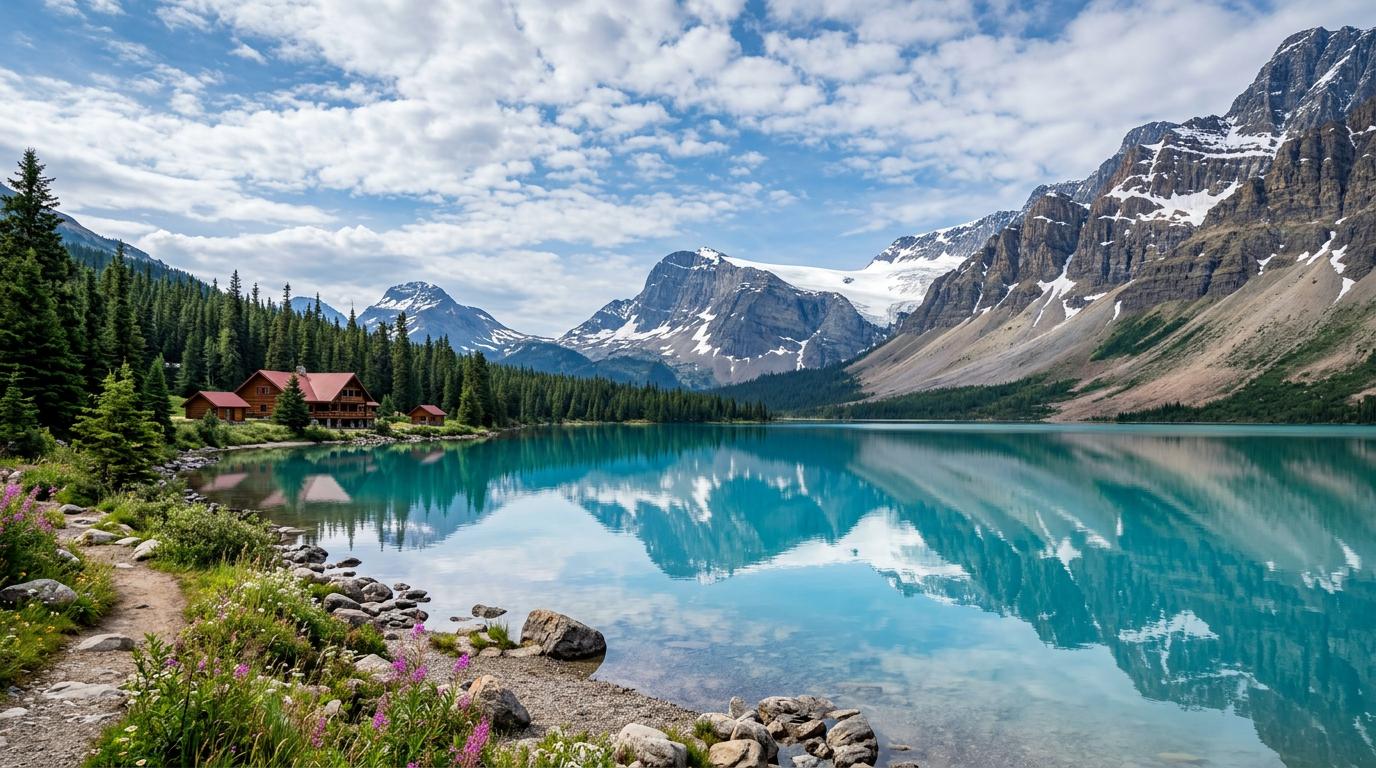 Bow Lake Tour — crystal turquoise glacial lake along the Icefields Parkway with Bow Glacier | Beyond Rockies Tours