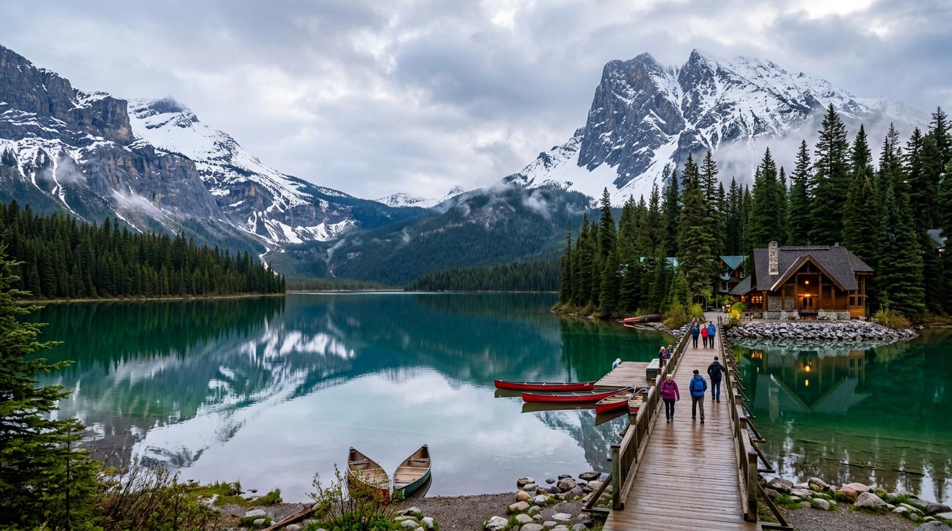Emerald Lake Tour — vivid emerald-green lake with Emerald Lake Lodge in Yoho National Park | Beyond Rockies Tours