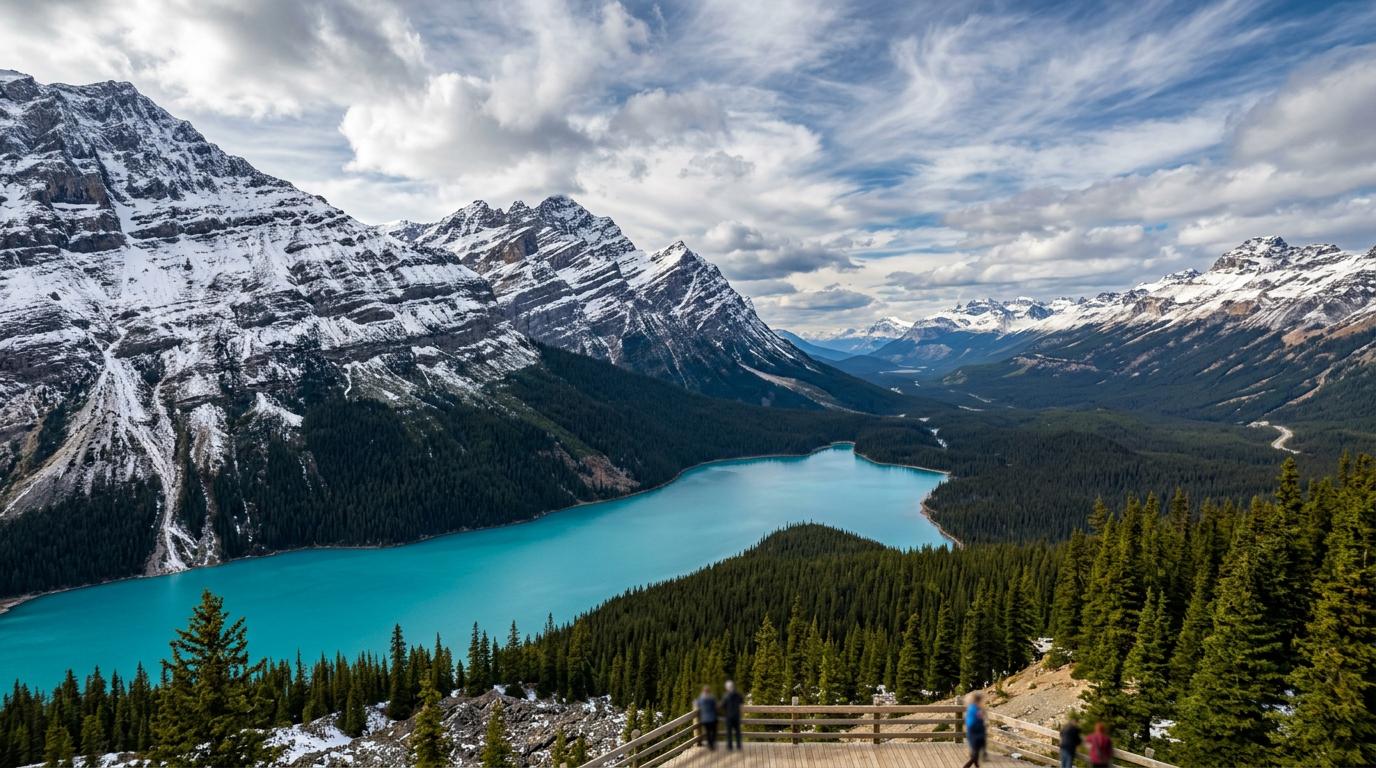 Peyto Lake Tour — wolf-shaped turquoise lake viewed from Bow Summit lookout | Beyond Rockies Tours