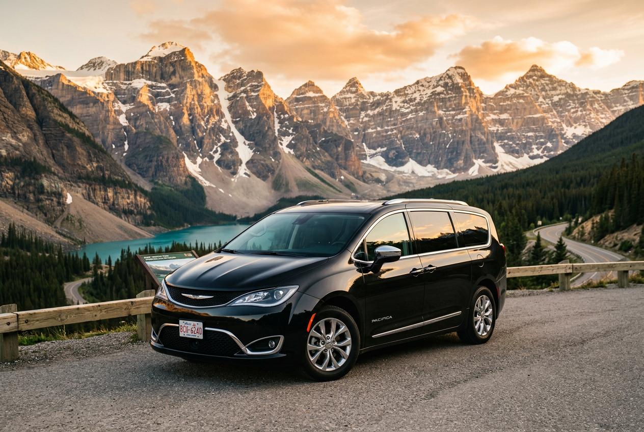 Beyond Rockies luxury Chrysler Pacifica on the Bow Valley Parkway near Johnston Canyon, Banff, Alberta | Beyond Rockies Tours